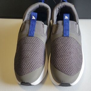 Gray Slip-On Sneakers with Blue Pull Tabs  1